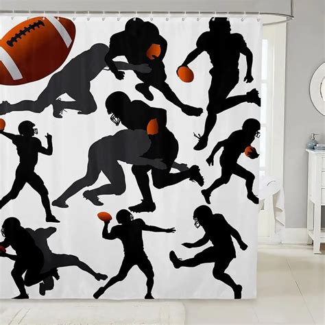 Sport Shower Curtain Heroic Shaped Rugby Player Silhouette Shadow