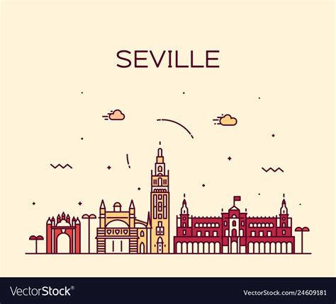Seville Skyline Spain Linear Style City Royalty Free Vector