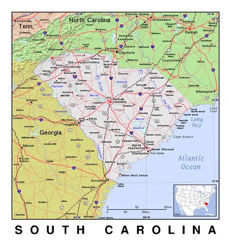 Detailed Map Of South Carolina State With Relief South Carolina State