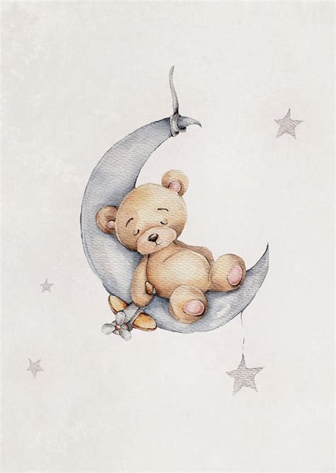Sleeping Teddy Poster Teddy Bear Cartoon Baby Art Sleep Teddies