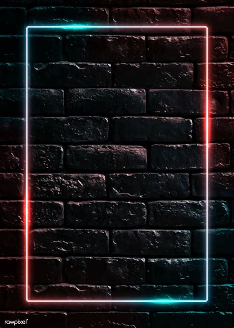 Download Premium Vector Of Rectangle Neon Frame On Black Brick Wall