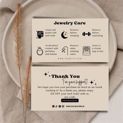 Editable Jewelry Care Card Template Customizable Jewelry Etsy