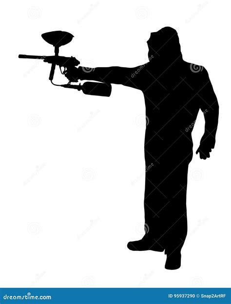 Side Profile Silhouette Of Paintball Player With Gun Stock Vector