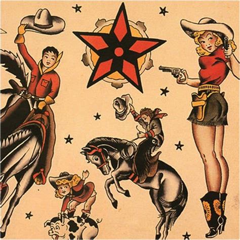 Sailor Jerry Vintage Cowgirls Tattoo Flash Poster Print Sailor Jerry