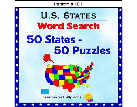 50 States Word Search Puzzles Us States Download Now Etsy