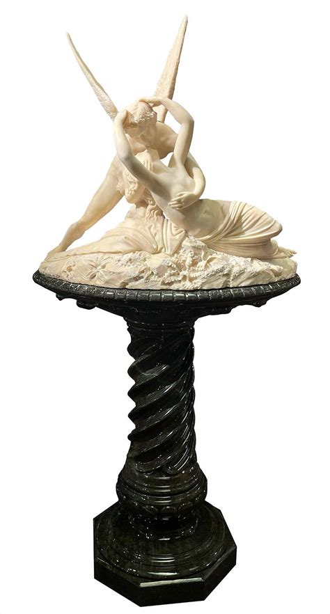Psyche Revived By Cupids Kiss Marble Sculpture On Pedestal After
