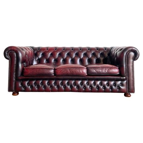Oxblood Leather Chesterfield Rolled Arm Sofa For Sale At 1stdibs