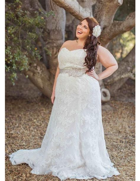 New Strapless Lace Whiteivory Plus Size Wedding Dress With Sash Bridal