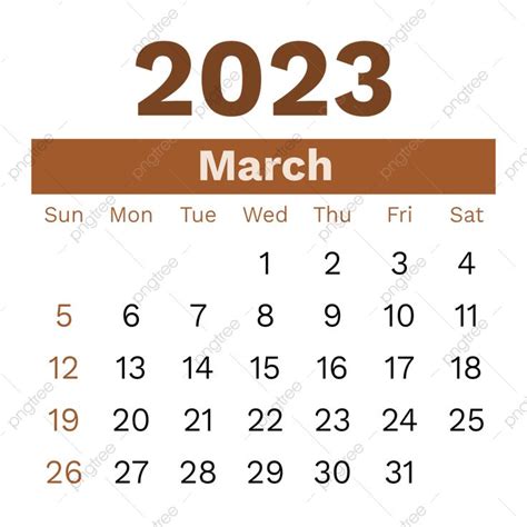 2023 Monthly Calendar Vector Png Images Month Of March For 2023
