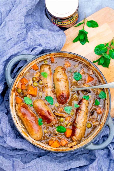 Denby Halo Dish Full Of Spicy Sausage Casserole With Branston Pickle