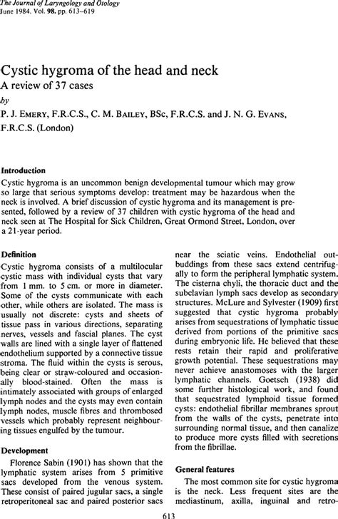 Cystic Hygroma Of The Head And Neck The Journal Of Laryngology