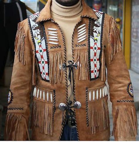 Mens Native American Leather Bead Jacket Suede Handmade Indian Etsy