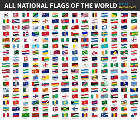 All Official National Flags Of The World Waving Design Vector