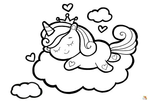 Fun Free Printable Unicorn Sleeping In The Cloud Coloring Pages