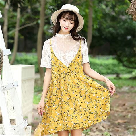 Summer Casual V Neck A Line Dress Korean Style 2019 Women Fashion Floral Print Spaghetti Strap