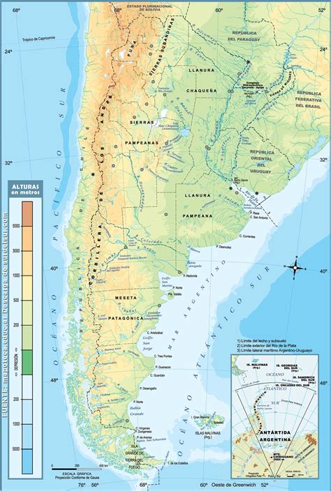 Mapa De Argentina Político Y Físico Descriptivo Y Temático • El Sur