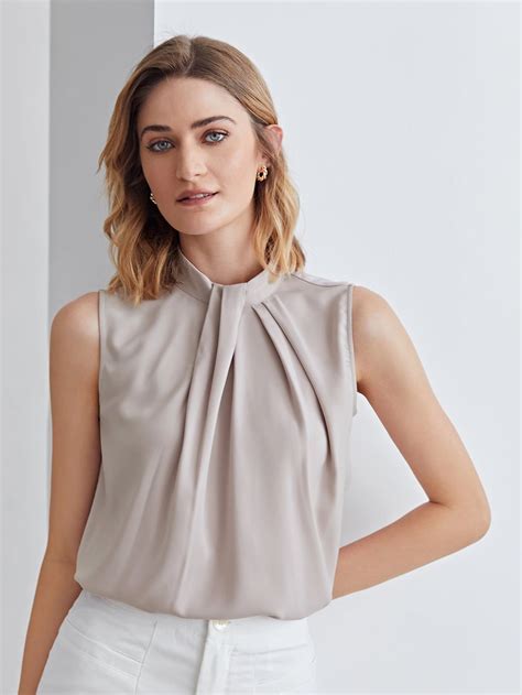 apricot elegant sleeveless polyester plain top embellished slight stretch summer women tops