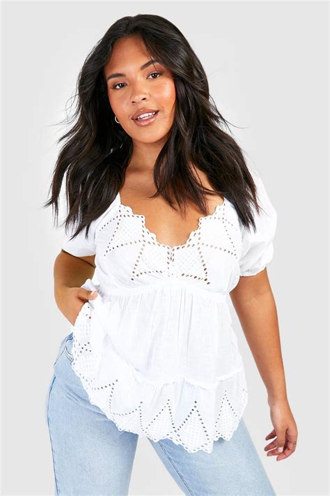 Womens Plus Broderie Anglaise Smock Top Boohoo Uk