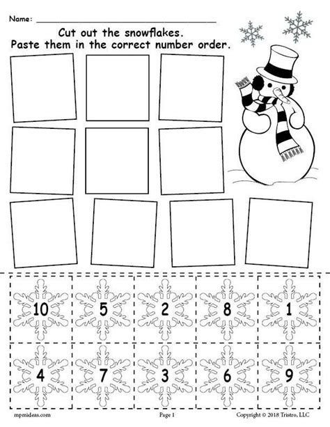 Printable Snowflake Number Ordering Worksheet Numbers 1 10 Preschool