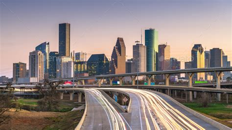houston texas usa downtown city skyline  highway stock photo  seanpavonephoto