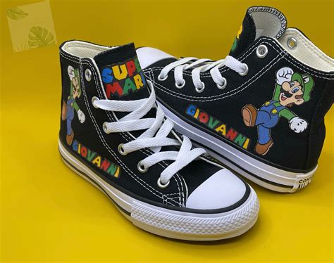 Super Mario Inspired Converse Mario Personalized Shoes Mario Etsy