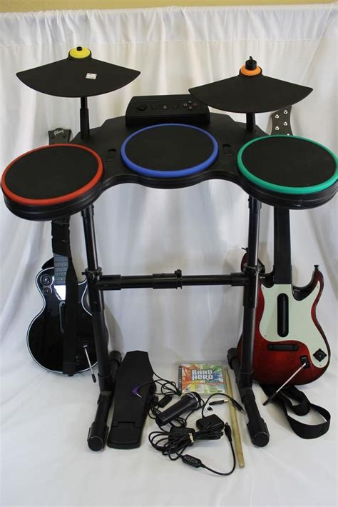 Ps3 Guitar Hero Drum Set With Wireless Guitar Controllers Kick Pedal