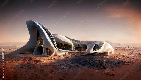 Futuristic Building On Mars Zaha Hadid Style Large Scandinavian Style