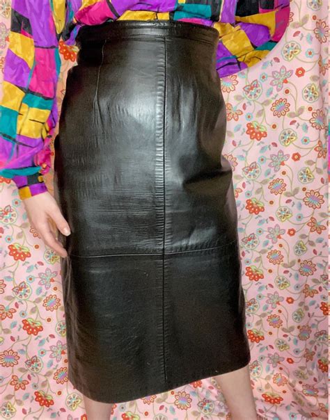 vintage danier leather mid calf length skirt etsy