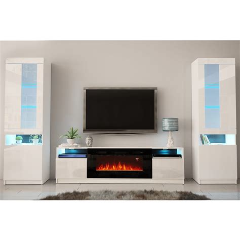 York 02 White Electric Fireplace Modern Wall Unit Entertainment Center