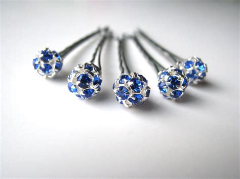Blue Rhinestone Bobby Pins Crystal Sapphire And Silver