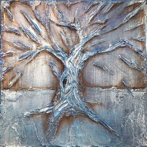 Mixed Media Tree Molding Paste Acrylic Paint Charcoal Painting