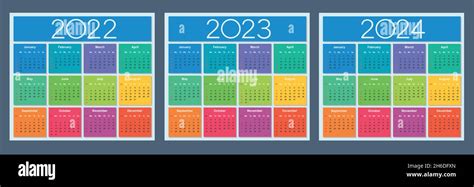 Calendario Colorido Para 2022 2023 Y 2024 Años La Semana Comienza El