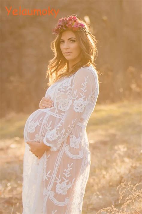 Long Sleeve Photography Maternity Lace Dress Prop Photo Shooting Lace