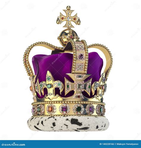 English Golden Crown With Jewels Isolated On White Royal Symbol Of Uk