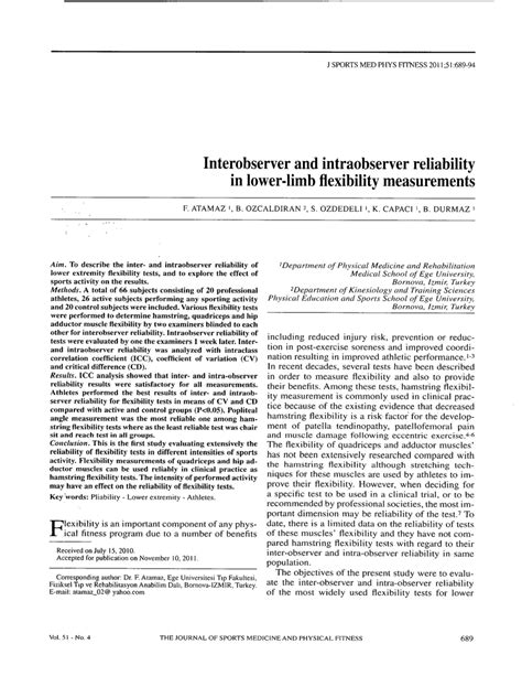 Pdf Interobserver And Intraobserver Reliability In Lower Limb