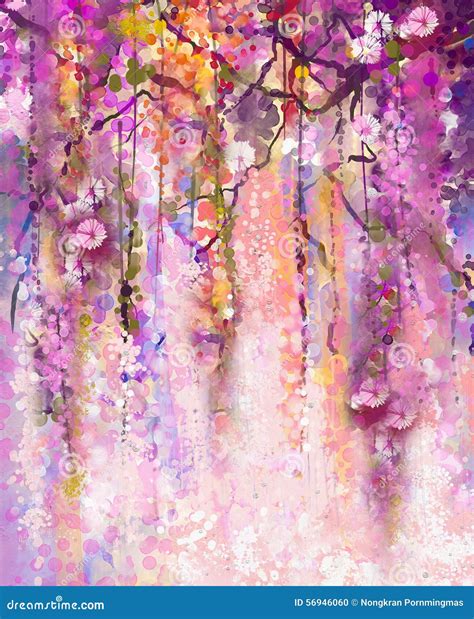 Watercolor Painting Spring Purple Flowers Wisteria Stock Illustration