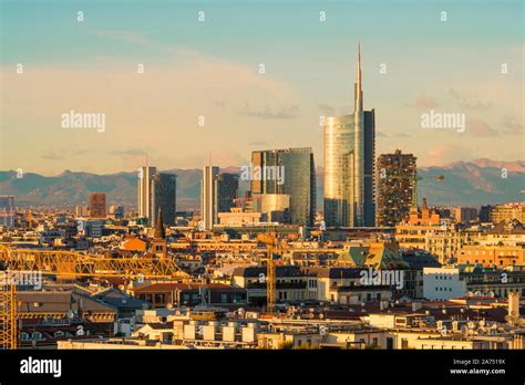 Milan Italy Skyline With Modern Skyscrapers In Porta Nuova Business