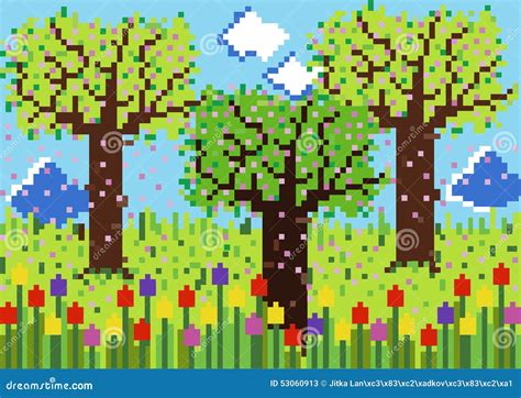 Pixels Spring Scene Stock Vector Illustration Of Flora 53060913