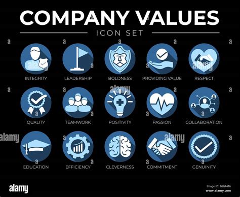 Business Company Values Icon Set Integrity Leadership Boldness