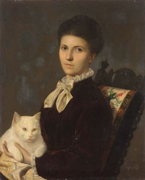 Portrait Of A Lady With A White Cat By Anonymous Artist 19th Century Vintage Portraits Cat