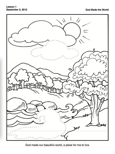 The tree seems lush, but the image shows nothing. Creation coloring page for preschoolers | Creation ...