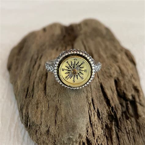 Silver Working Compass Ring Silver Flower Band Ring Etsy