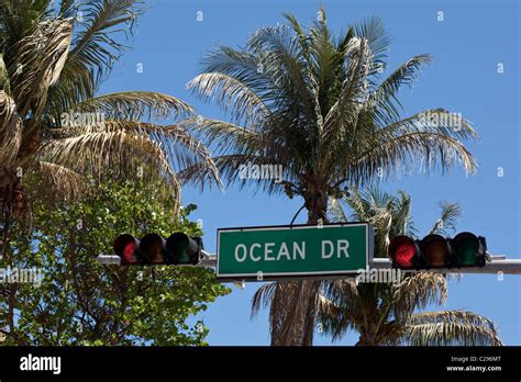 Ocean Drive Traffic Street Sign At South Beach In The City Of Miami