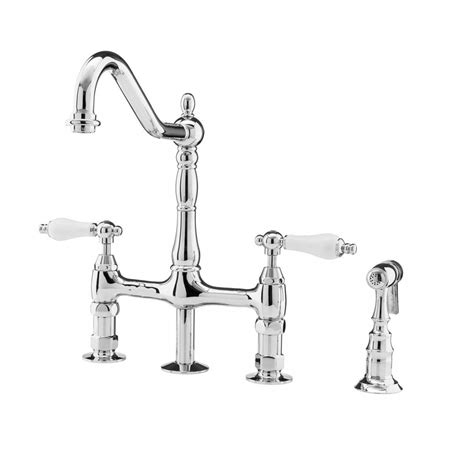 What makes your vintage kitchen sink faucet better than others? Bridge Style Kitchen Faucet with Porcelain Lever Handles ...