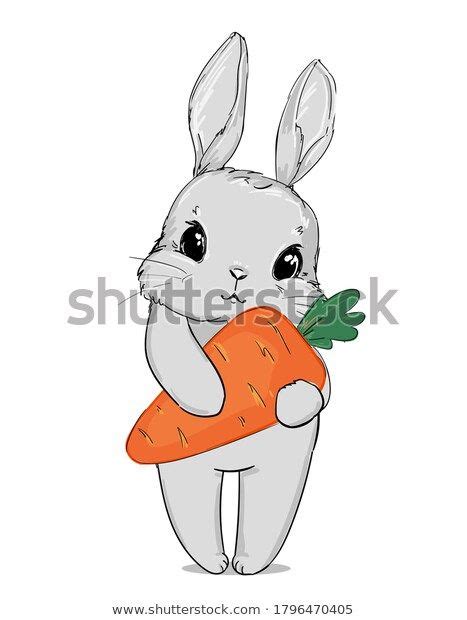 Cute Gray Rabbit Holding Carrot Isolated стоковая векторная графика