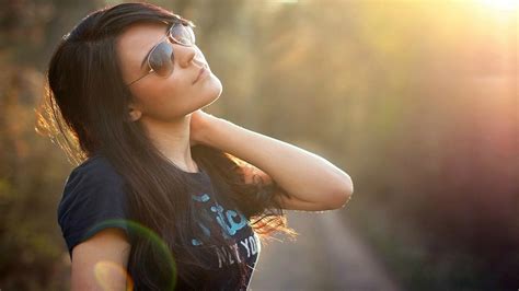 Women Long Hair Face Dark Hair Blurred Sunglasses Depth Of Field
