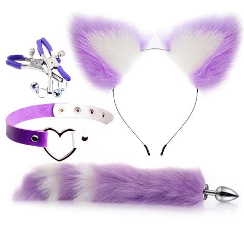 cheap sex toys 3 size cute soft cat ears headbands 40cm fox tail bow metal butt anal plug erotic