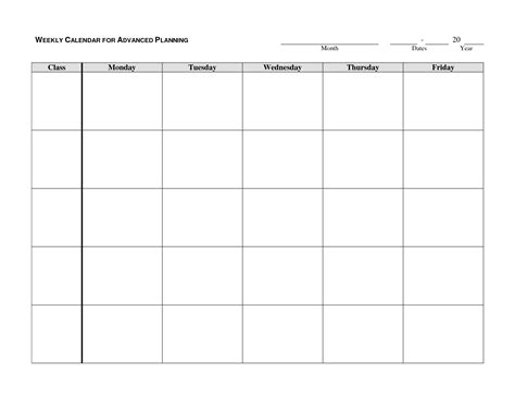 Monday To Friday Blank Calendar Template Template Calendar Design