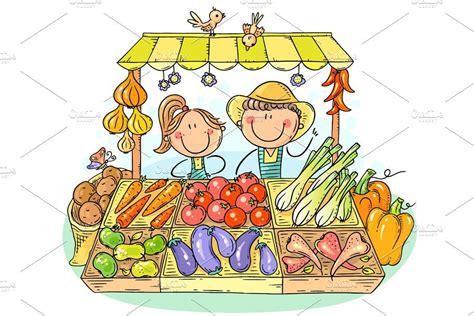 Farmers Selling Organic Vegetables Illustration Design Vector