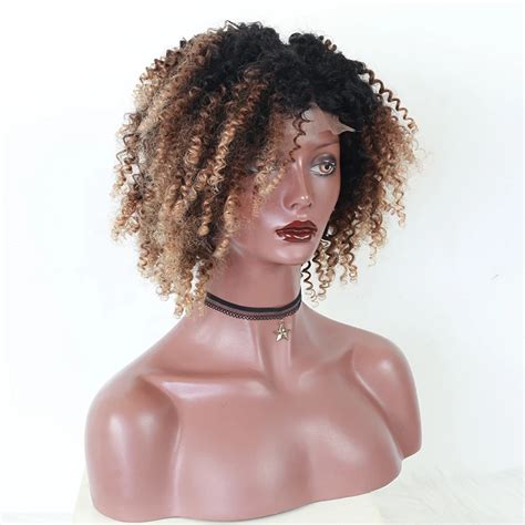 Kinky Curly Ombre Human Hair Wigs B Colored Blonde Lace Front Wig